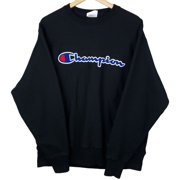 Vintage Champion Men's Embroidered Reverse Weave Pullover Sweatshirt Large Black - Picture 2 of 9